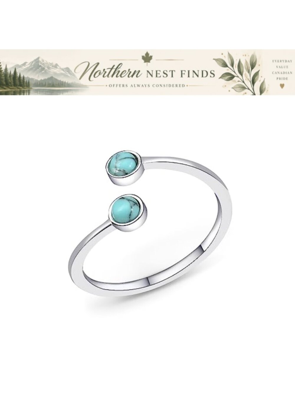 Turquoise Open Ring Handmade Adjustable Statement Ring Natural Turquoise Double